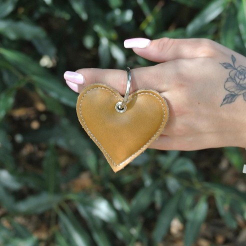 Porte-Clés Coeur en cuir Mixte Caramel