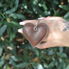 Porte-Clés Coeur en cuir Mixte Ebène