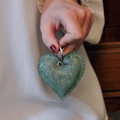 Porte Clés Cœur en cuir Pailleté Basilic