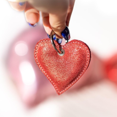 Porte Clés Cœur en cuir Pailleté Rouge Dahlia