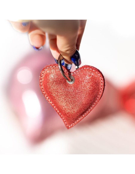 Porte Clés Cœur en cuir Pailleté Rouge Dahlia