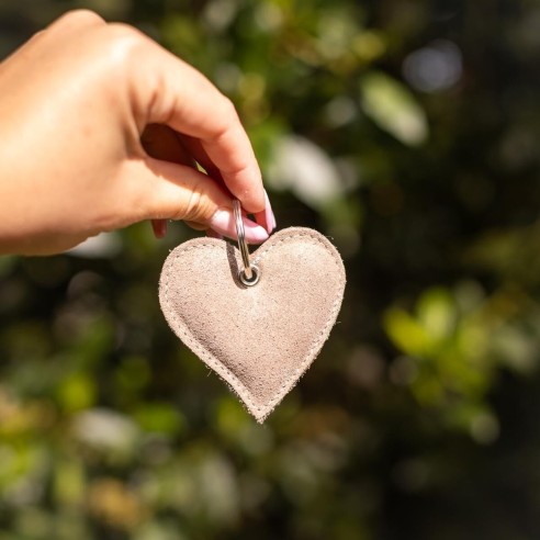 Porte-clés Coeur en cuir Pailleté Grège