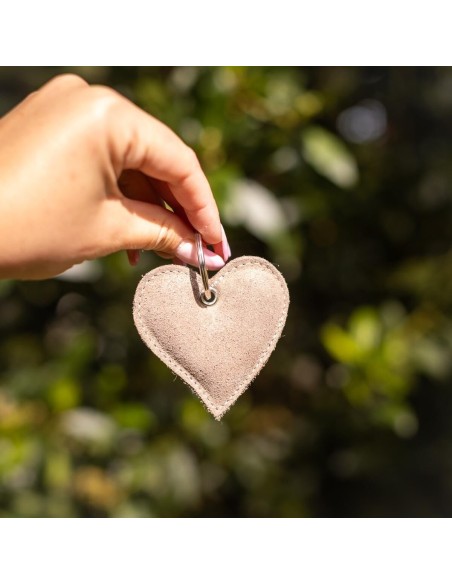 Porte-clés Coeur en cuir Pailleté Grège
