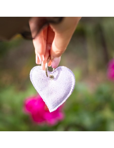 Porte-clés Coeur en cuir Pailleté Lavande