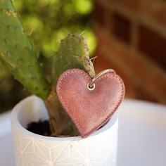 Porte-Clés Coeur en cuir Pailleté Rose Doré