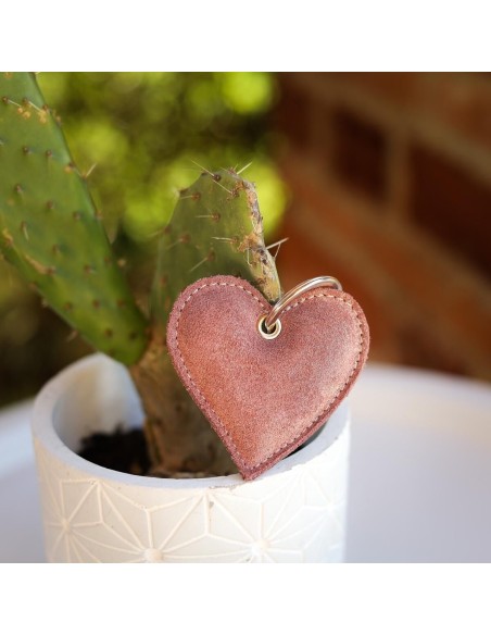 Porte-Clés Coeur en cuir Pailleté Rose Doré