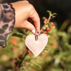 Porte-clés Coeur en cuir Pailleté Pêche