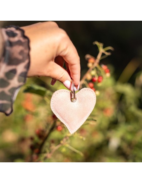 Porte-clés Coeur en cuir Pailleté Pêche