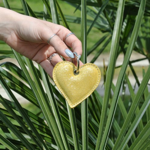 Porte Clés Cœur en cuir Pailleté Tournesol