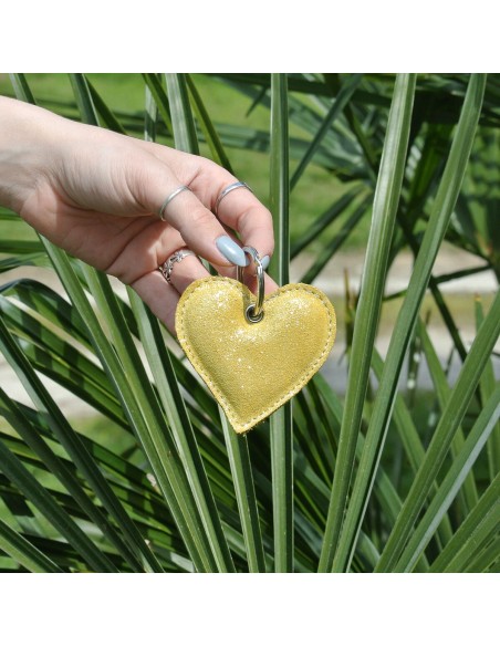 Porte Clés Cœur en cuir Pailleté Tournesol