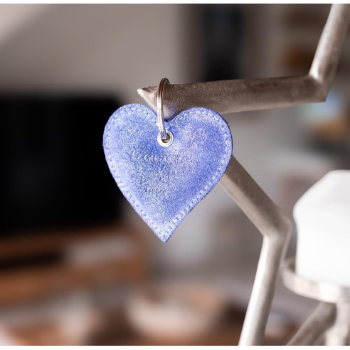 Porte Clés Cœur en cuir Pailleté Bleu Roi