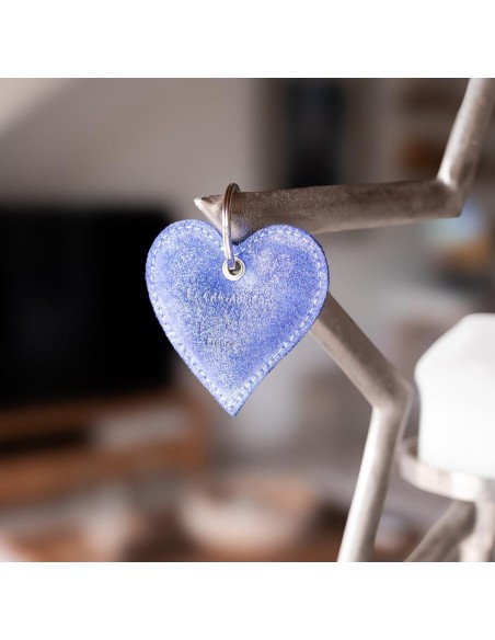 Porte Clés Cœur en cuir Pailleté Bleu Roi