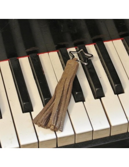 Porte Clés Pompon en cuir Pailleté Bronze