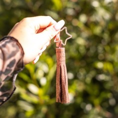 Porte-clés Pompon en cuir Pailleté Cannelle Cuivré