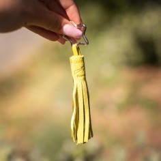 Porte-clés Pompon en cuir Pailleté Canari Doré