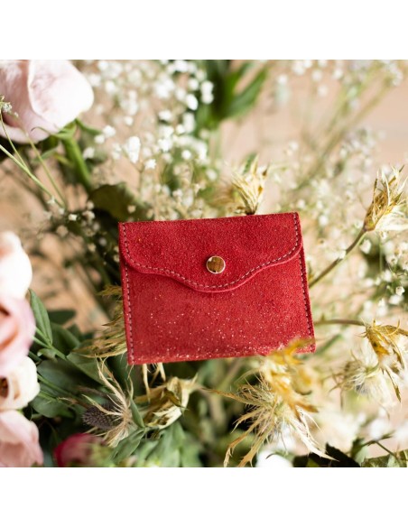 Etui à cartes Balance en cuir Pailleté Rouge Dahlia