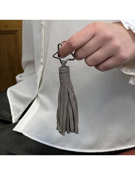 Porte Clés Pompon en cuir Pailleté Gris Bastille
