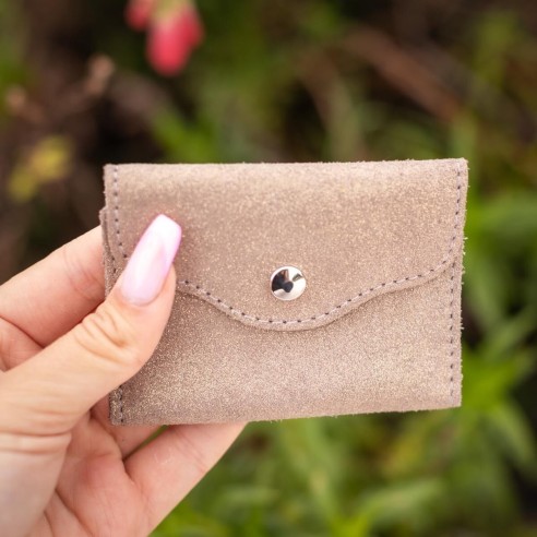 Etui à Cartes Balance en cuir Pailleté Grège