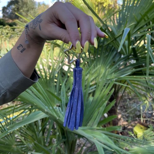 Porte Clés Pompon en cuir Pailleté Indigo Cuivré