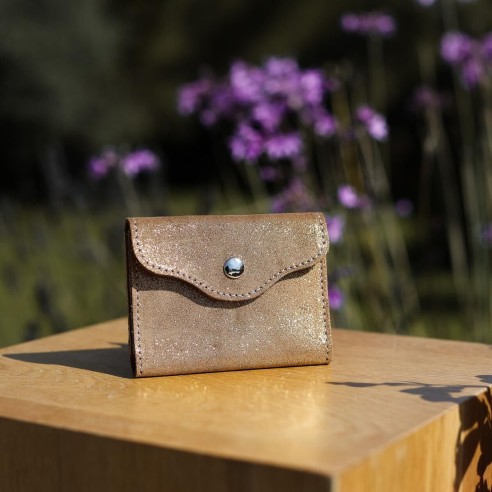 Etui à Cartes Balance en cuir Pailleté Cacahuète