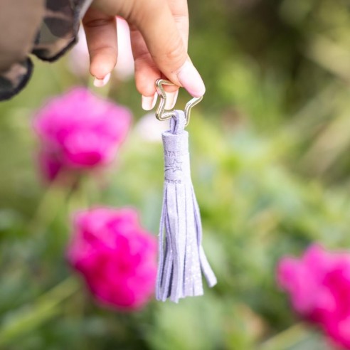Porte clés Pompon en cuir Pailleté Lavande