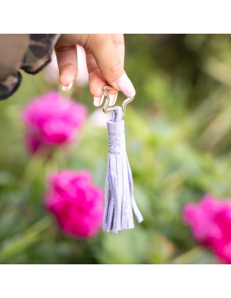 Porte clés Pompon en cuir Pailleté Lavande