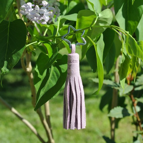 Porte Clés Pompon en cuir Pailleté Lilas Doré