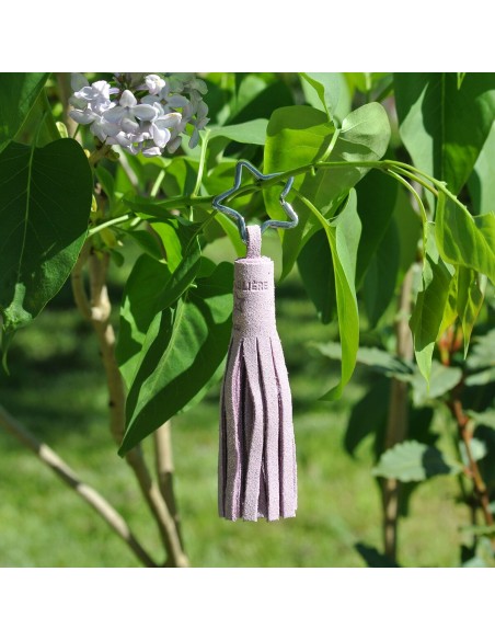 Porte Clés Pompon en cuir Pailleté Lilas Doré