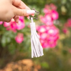Porte Clés Pompon en cuir Pailleté Perle