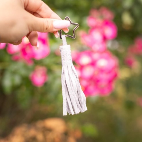 Porte Clés Pompon en cuir Pailleté Perle