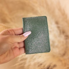 Etui Double à cartes en cuir Pailleté Basilic