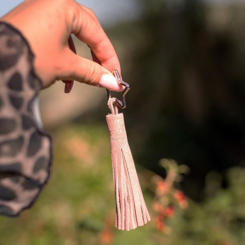 Porte-clés Pompon en cuir Pailleté Pêche