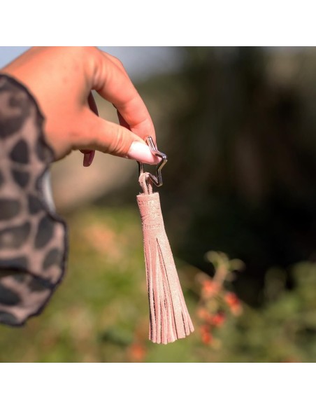 Porte-clés Pompon en cuir Pailleté Pêche
