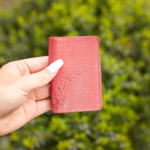 Etui Double à cartes en cuir Pailleté Rouge Dahlia