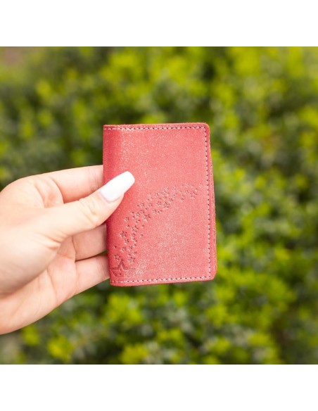 Etui Double à cartes en cuir Pailleté Rouge Dahlia
