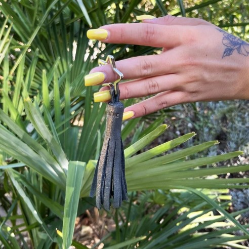 Porte Clés Pompon en cuir Pailleté Sapin Cuivré