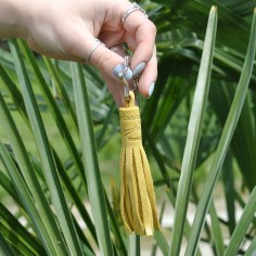 Porte Clés Pompon en cuir pailleté Tournesol