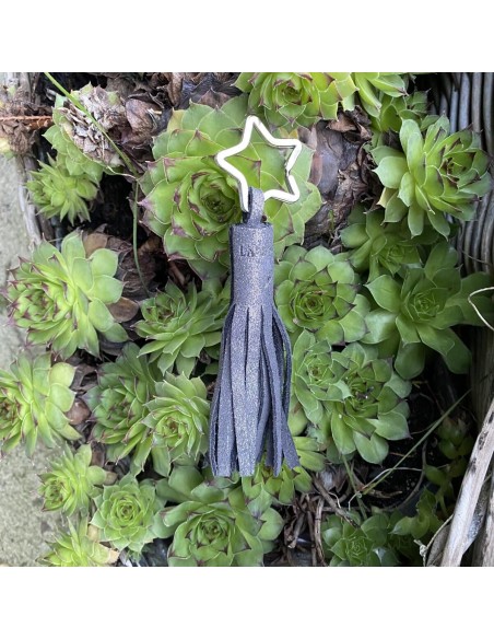 Porte clés Pompon en cuir Pailleté Gris Turbulence