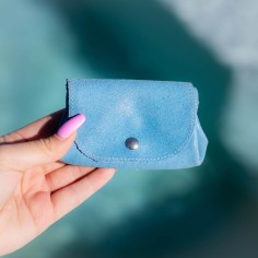 Porte monnaie Accordéon en cuir Pailleté Bleu Azur