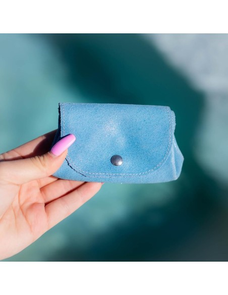 Porte monnaie Accordéon en cuir Pailleté Bleu Azur