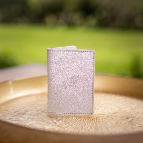 Etui Double à Cartes en cuir Pailleté Perle