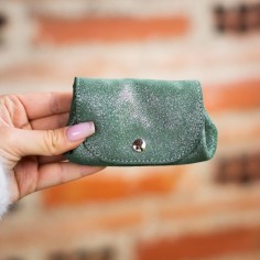 Porte monnaie Accordéon en cuir Pailleté Basilic