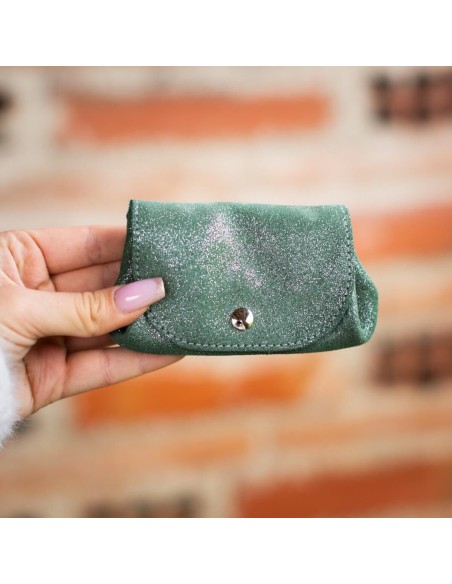 Porte monnaie Accordéon en cuir Pailleté Basilic