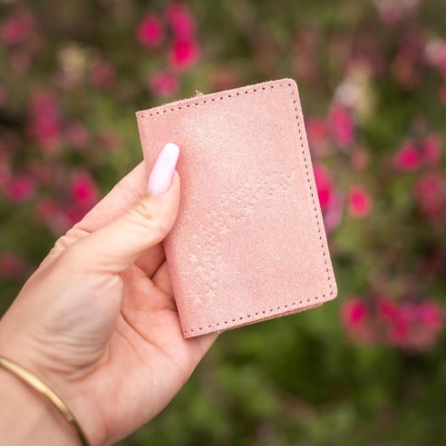 Etui Double à Cartes en cuir Pailleté Pêche