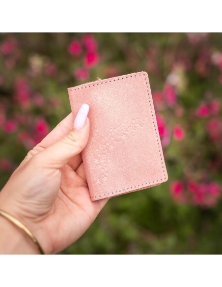 Etui Double à Cartes en cuir Pailleté Pêche