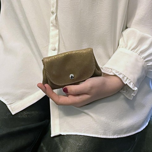 Porte monnaie Accordéon en cuir Pailleté Bronze