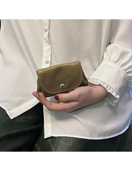 Porte monnaie Accordéon en cuir Pailleté Bronze