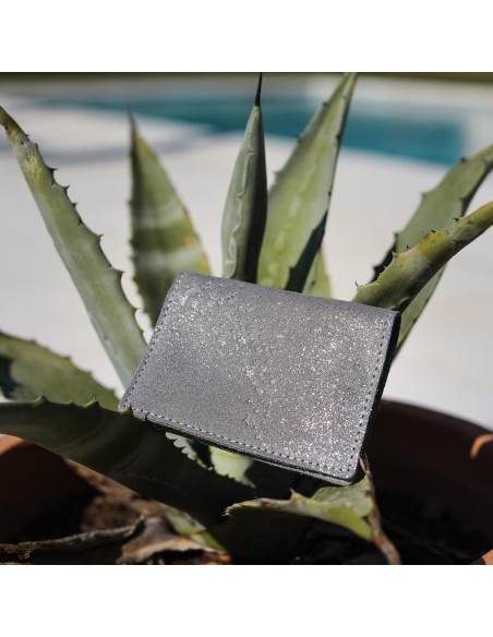 Etui Double à Cartes en cuir Pailleté Plume