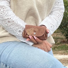 Porte-Monnaie Accordéon en cuir Pailleté Cannelle Cuivré