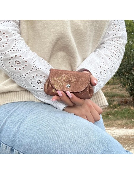 Porte-Monnaie Accordéon en cuir Pailleté Cannelle Cuivré